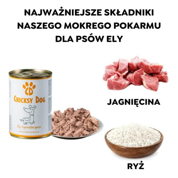 Ely Hipoalergiczna karma mokra dla psa z jagnięciną (formuła premium bez glutenu pszenicznego i mięsa z kurczaka) - 400 g - obrazek 2
