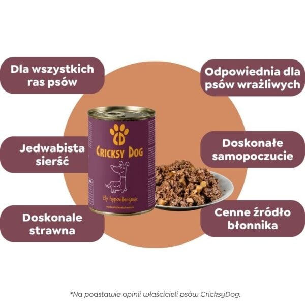 Ely Hipoalergiczna mokra karma dla psów z wołowiną (formuła premium bez glutenu pszenicznego i mięsa z kurczaka) – 410 g - obrazek 4