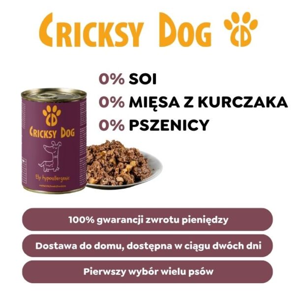 Ely Hipoalergiczna mokra karma dla psów z wołowiną (formuła premium bez glutenu pszenicznego i mięsa z kurczaka) – 410 g - obrazek 6