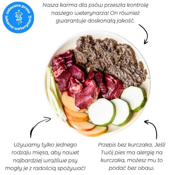 Ely Hipoalergiczna mokra karma dla psów z wołowiną (formuła premium bez glutenu pszenicznego i mięsa z kurczaka) – 410 g - obrazek 3