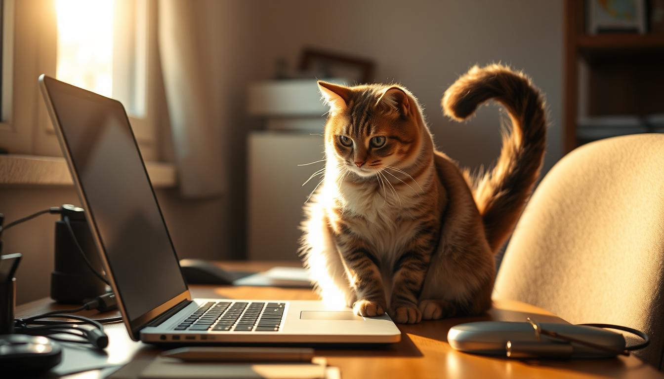 kot siada na laptopie