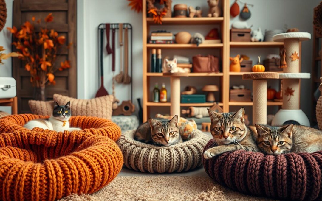 Jesienne kocyki, poduszki i akcesoria dla kotów – trendy