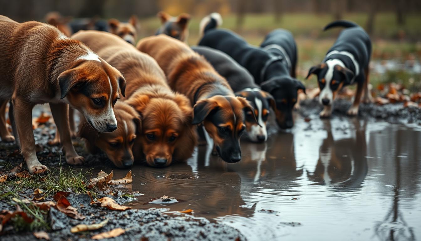 pies picie z kałuży zagrożenia jesień