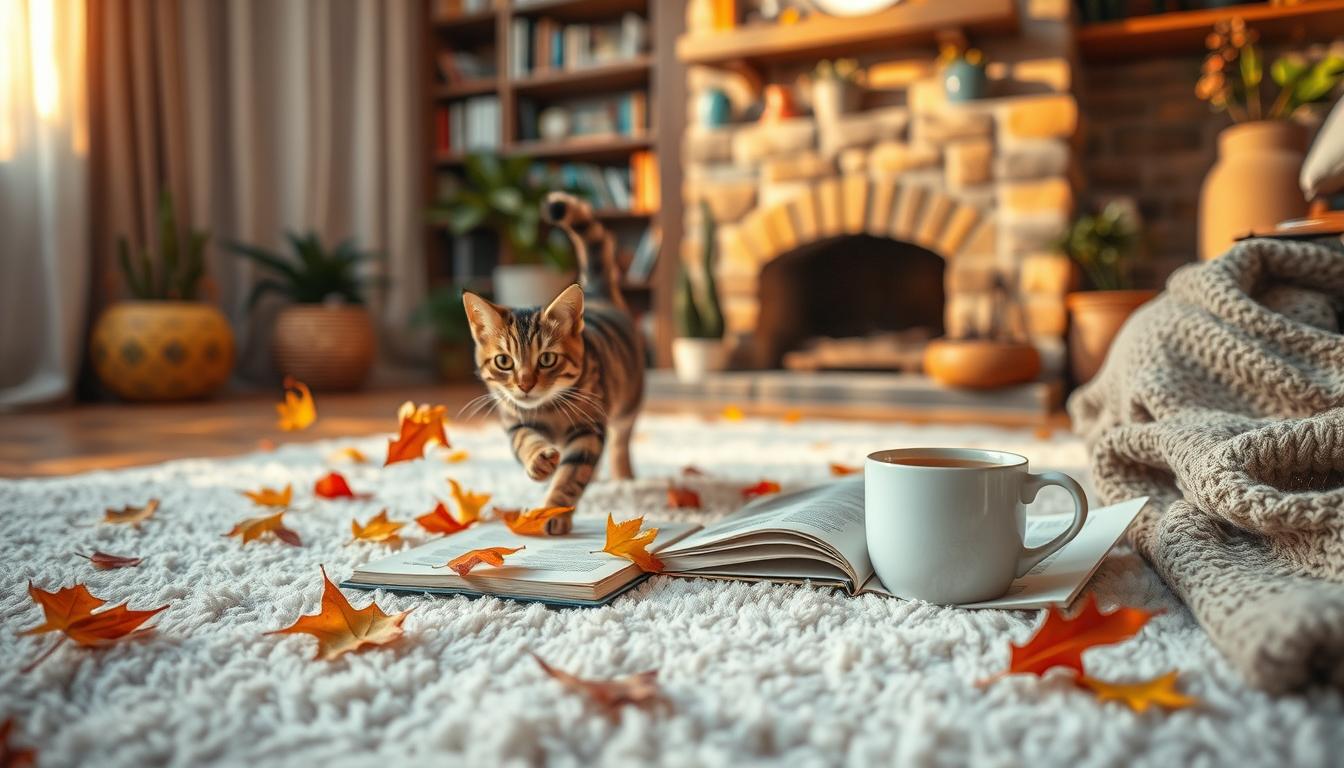 wspólne spędzanie czasu z kotem jesienią