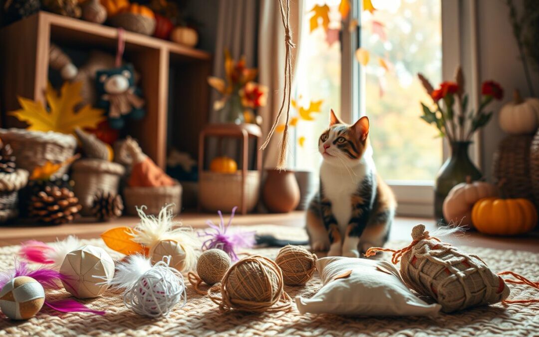 Jesienne zabawki DIY dla kotów