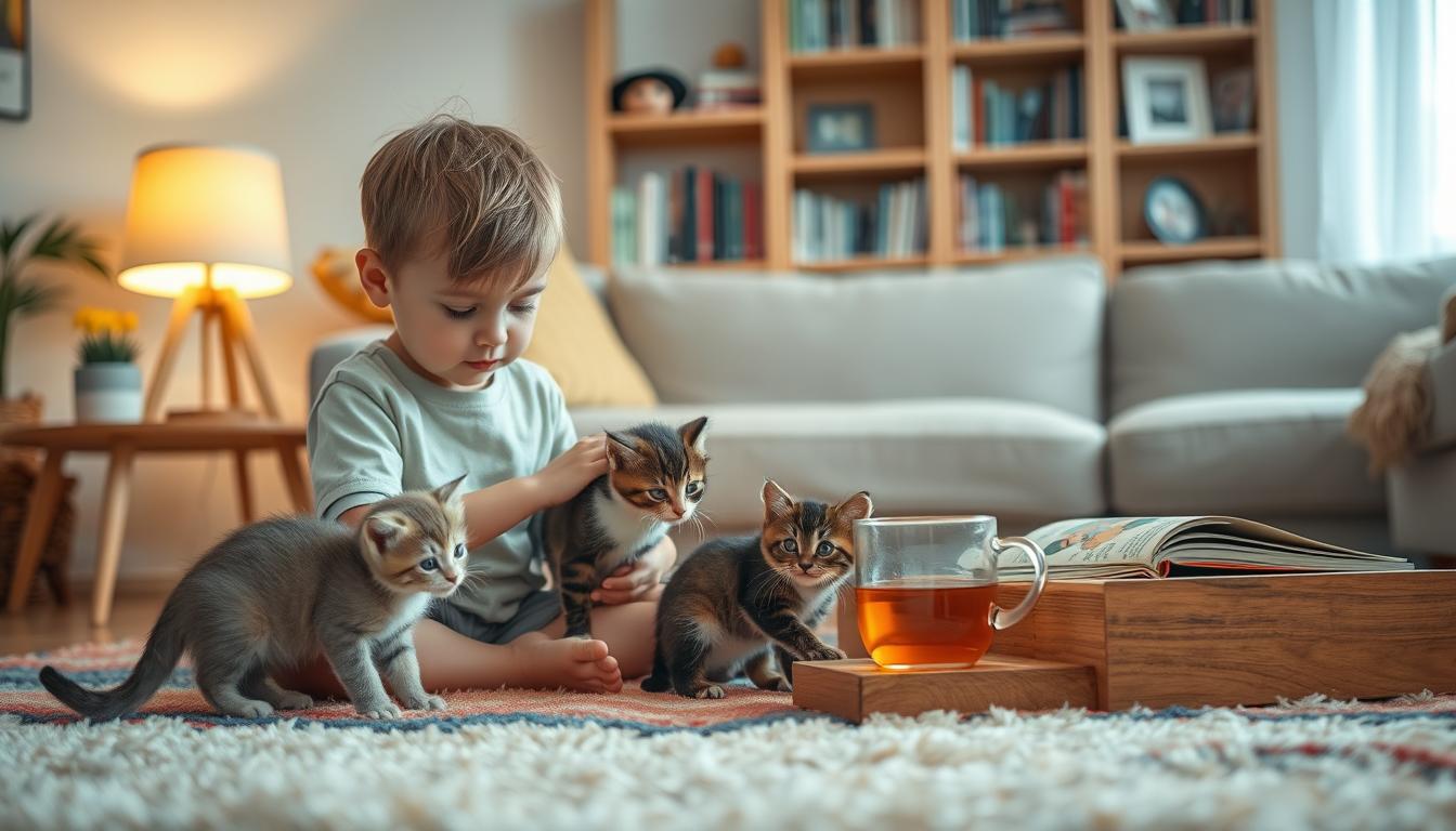 kocię i małe dziecko