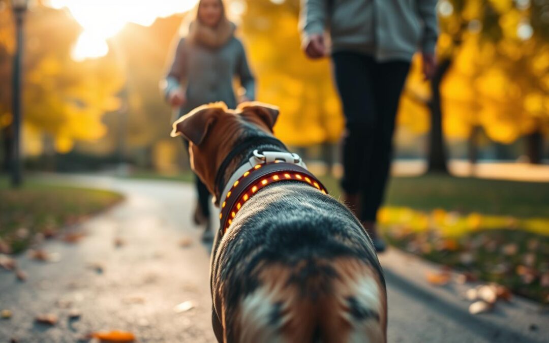 Urozmaić jesienne spacery psa świecącą obrożą