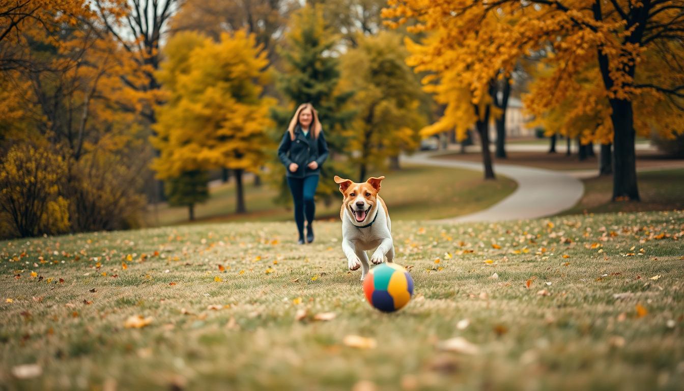pies wspólna zabawa z opiekunem jesień