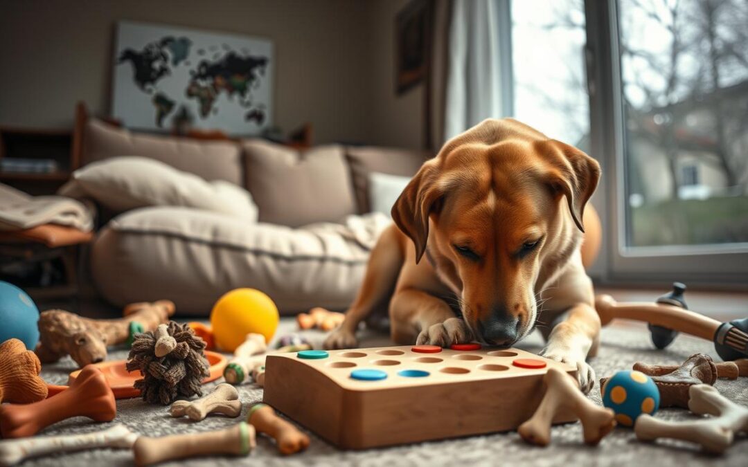 Zmęcz psa psychicznie w pochmurne, deszczowe dni