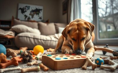 Zmęcz psa psychicznie w pochmurne, deszczowe dni