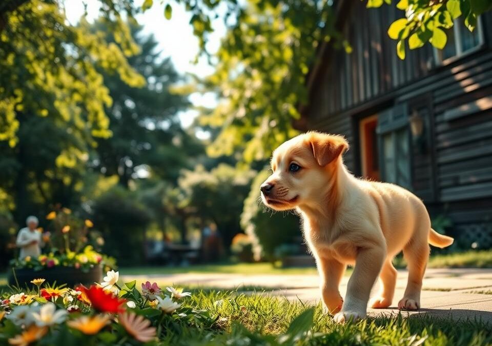Pierwsze kroki szczeniaka na świeżym powietrzu
