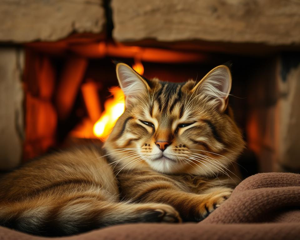 bezpieczenstwo-przy-kominku-a-kot-zima bezpieczeństwo przy kominku a kot zimą