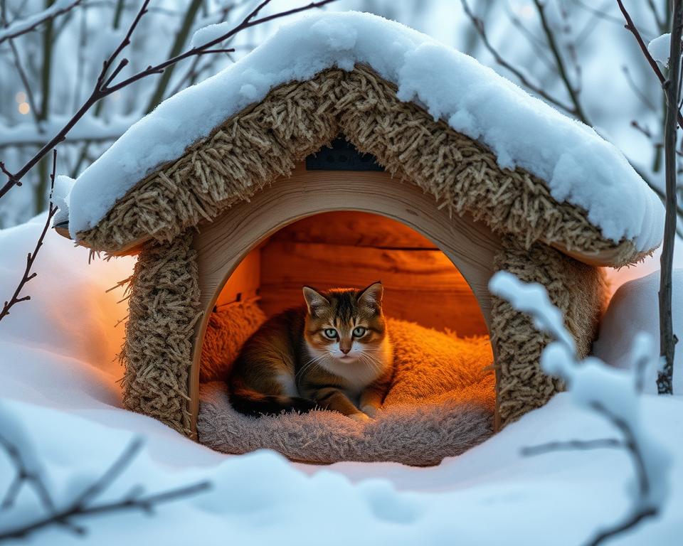 domek dla kota zimą