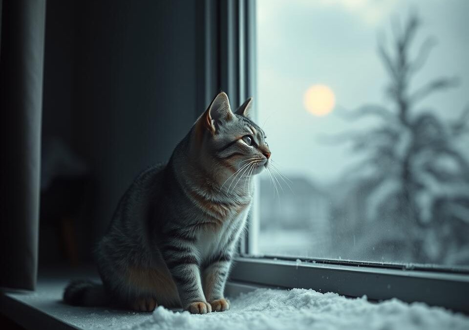 Kot i brak zimowego słońca