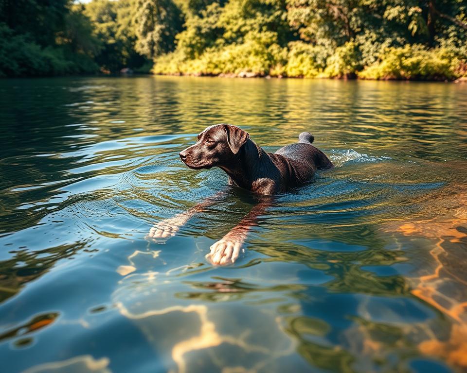 pływanie psa w naturalnych wodach