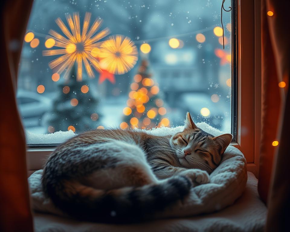 spokój kota w sylwestra zimą