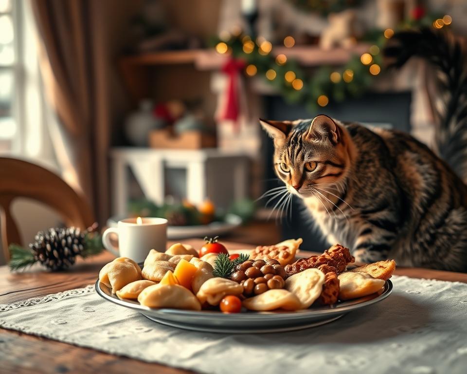 świąteczne jedzenie a kot zimą