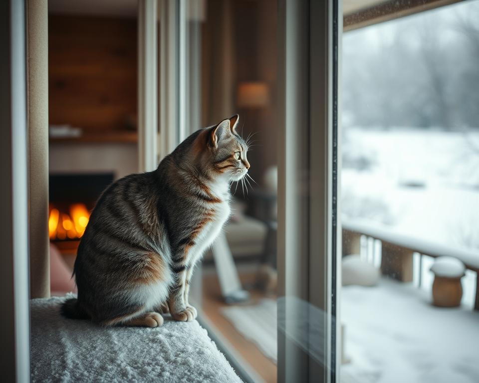życie kota w domu i na dworze zimą