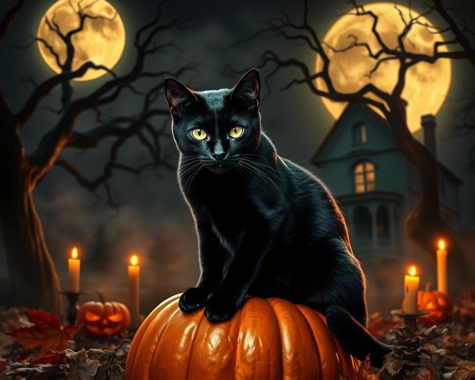 czarny kot a Halloween