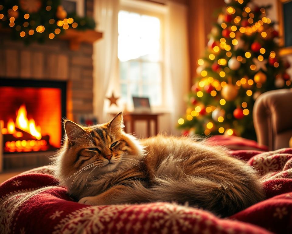 kominek w święta a kot