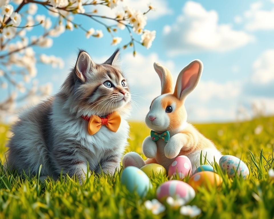 kot i zajączek wielkanocny