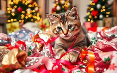 Blog o kotach 16 Kot kontra świąteczny papier do pakowania – jak uniknąć wypadków
