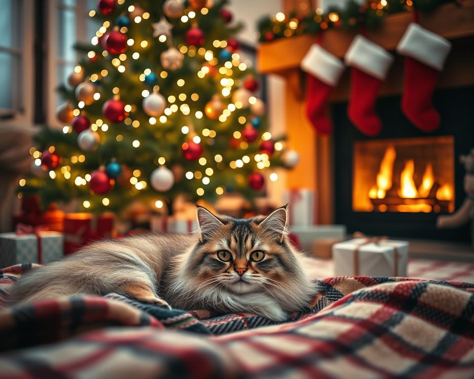 pomysł na zdjęcie świąteczne z kotem