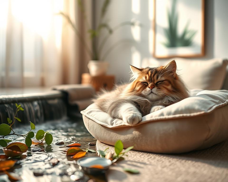 relaksacja kota przy naturalnych dźwiękach