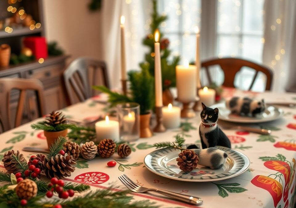 Bezpieczne dla kota świąteczne dekoracje stołu