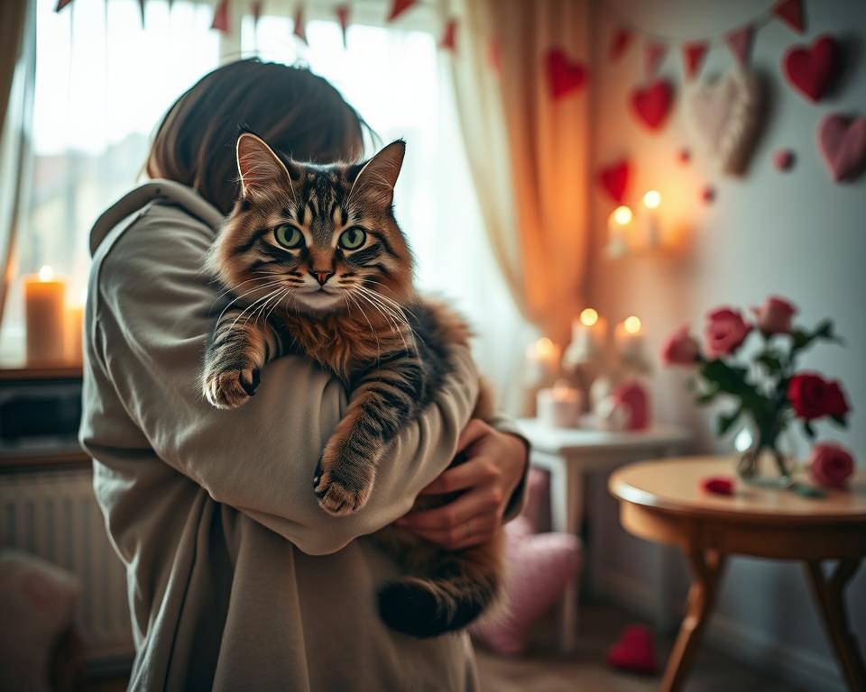 walentynkowe przytulanie kota