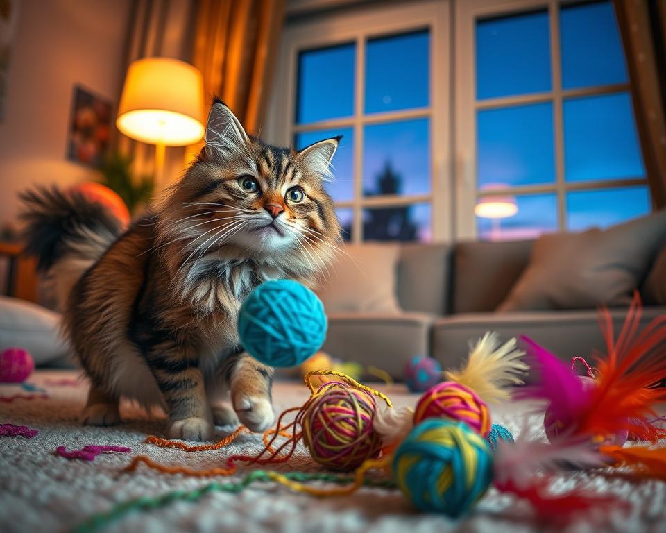 wieczorny czas zabawy kota