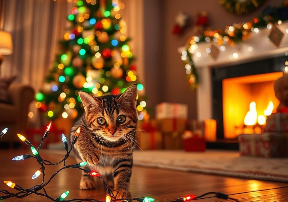 Kot i świąteczne lampki – dekoracja czy pułapka?