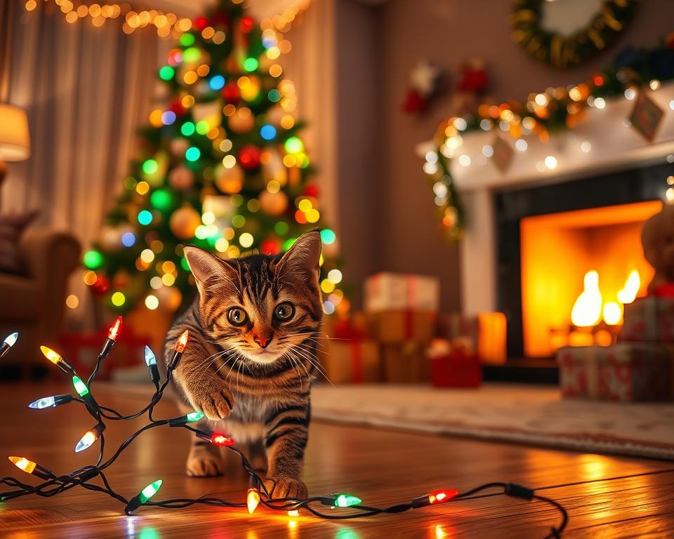 zagrożenia związane z lampkami choinkowymi dla kota