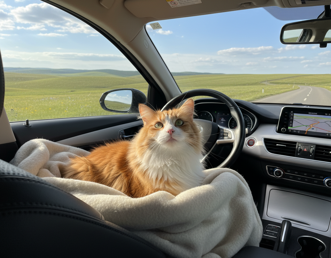 długa podróż samochodem z kotem