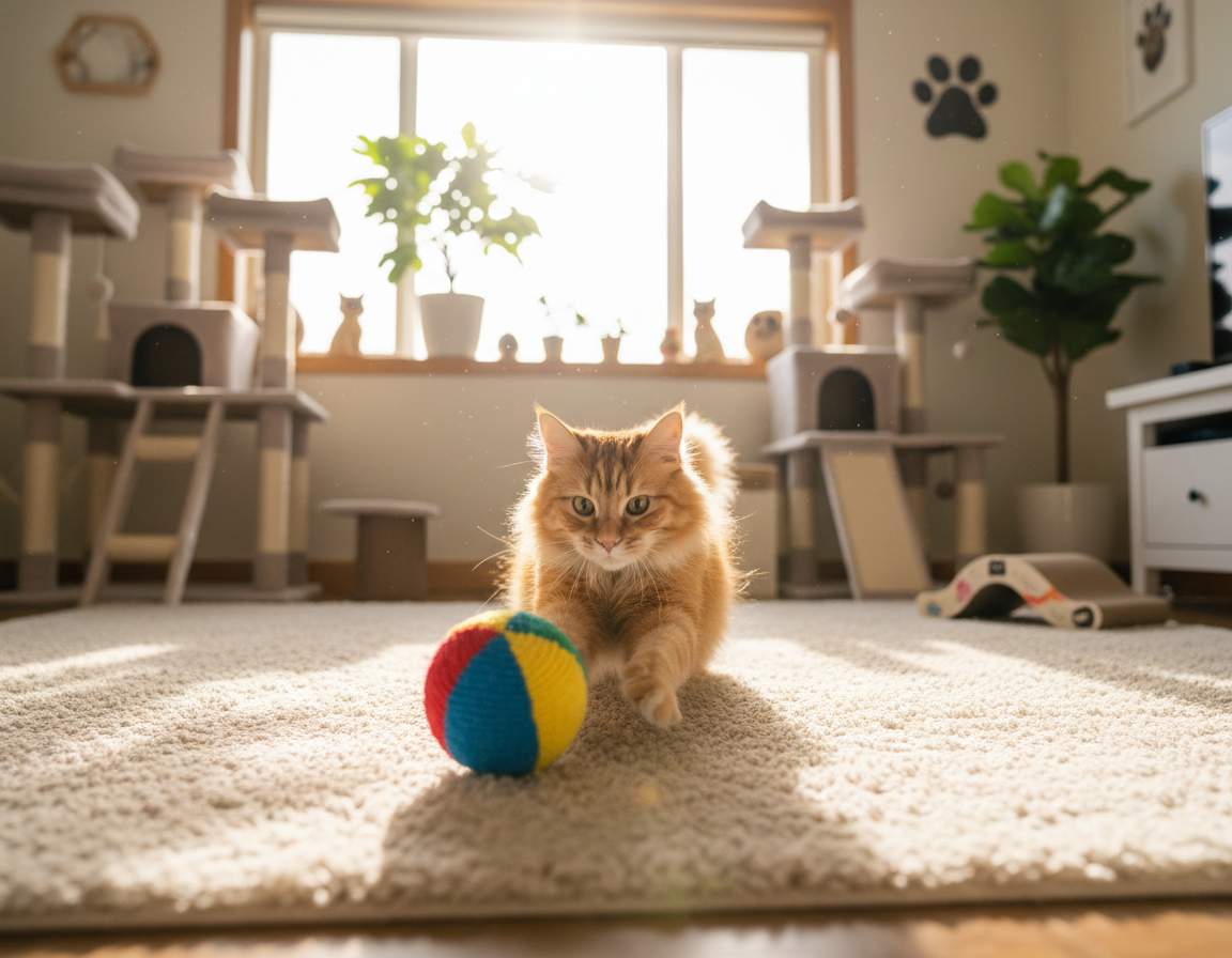 interaktywne zabawy z piłką dla kota