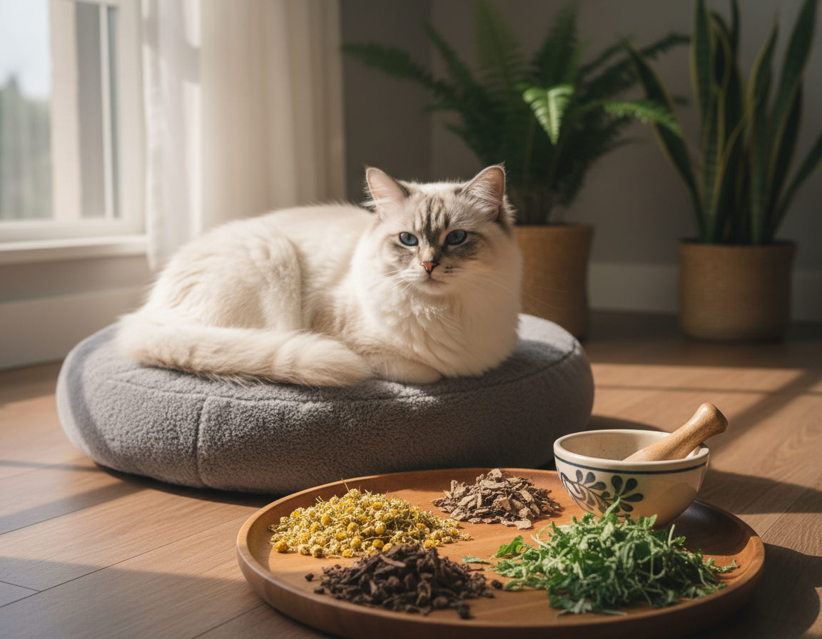 łagodzenie bólu u kota ziołami