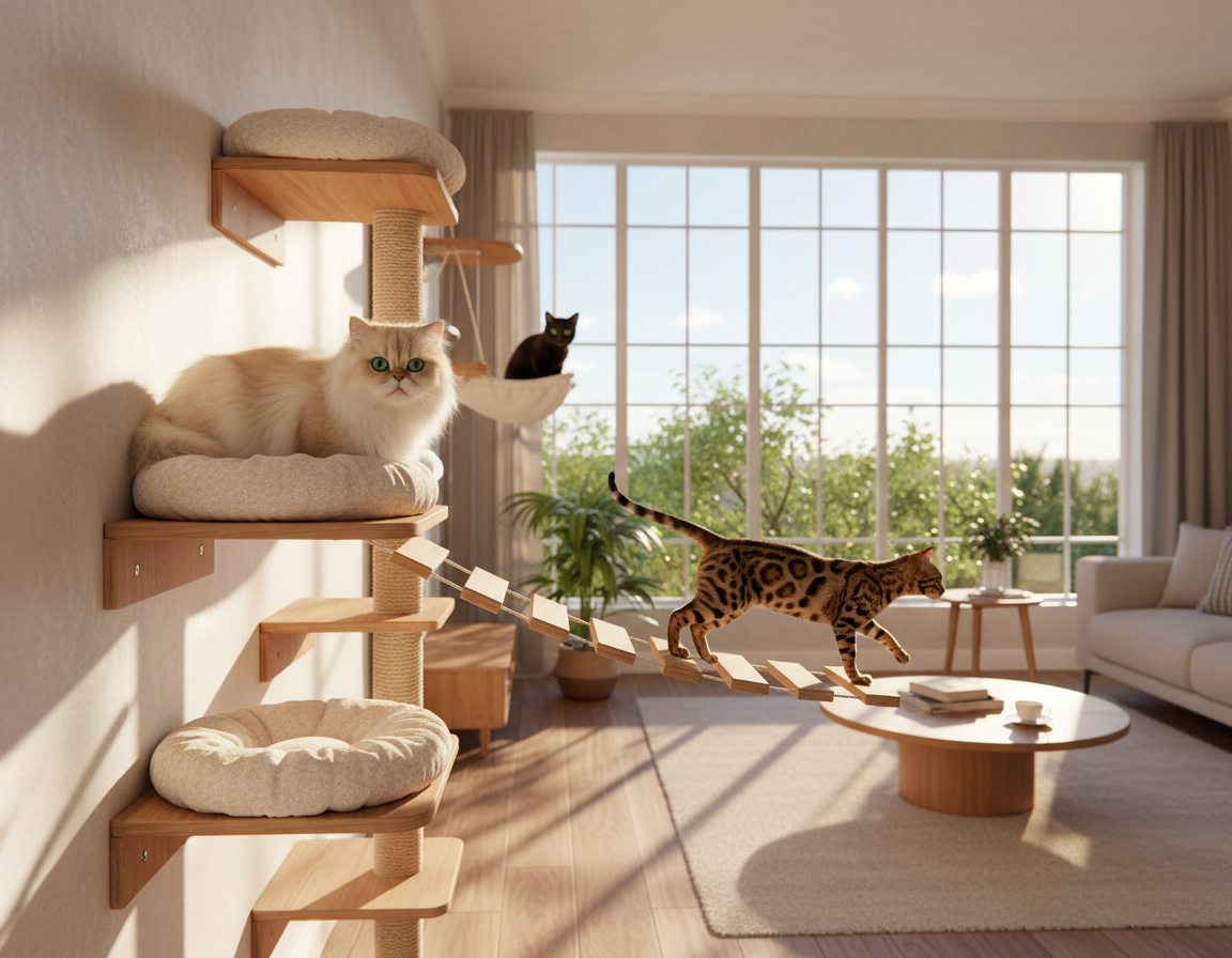 montowane na ścianie systemy wspinaczkowe dla kota