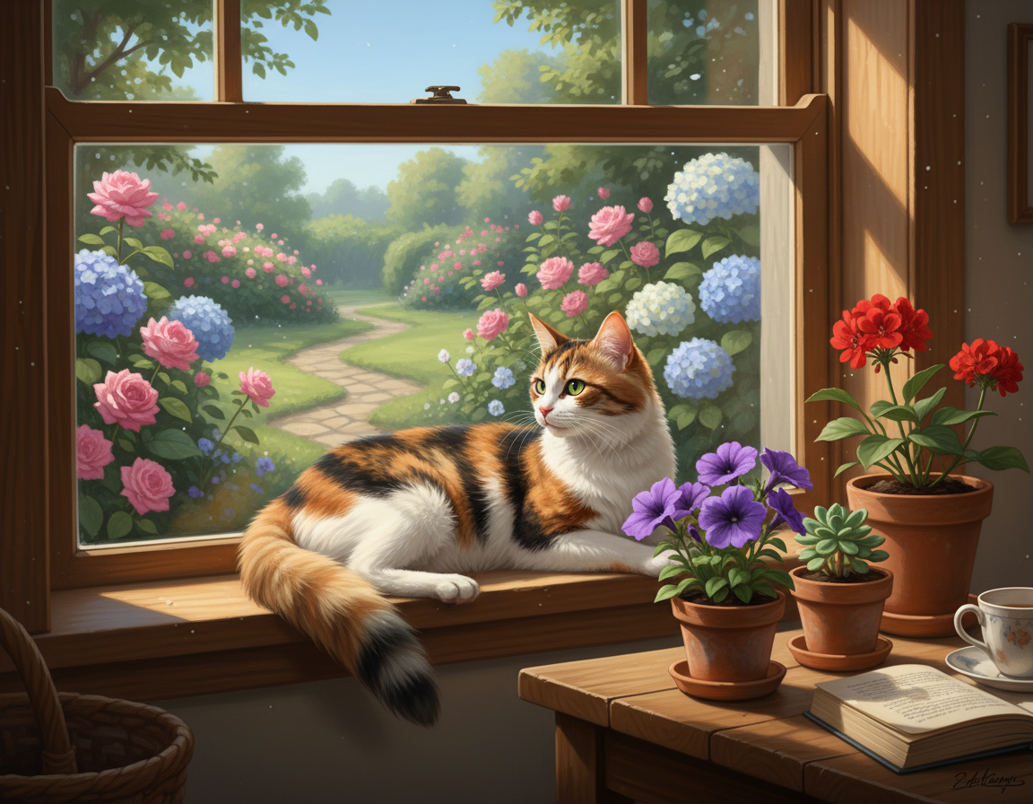 odpoczynek kota na parapecie