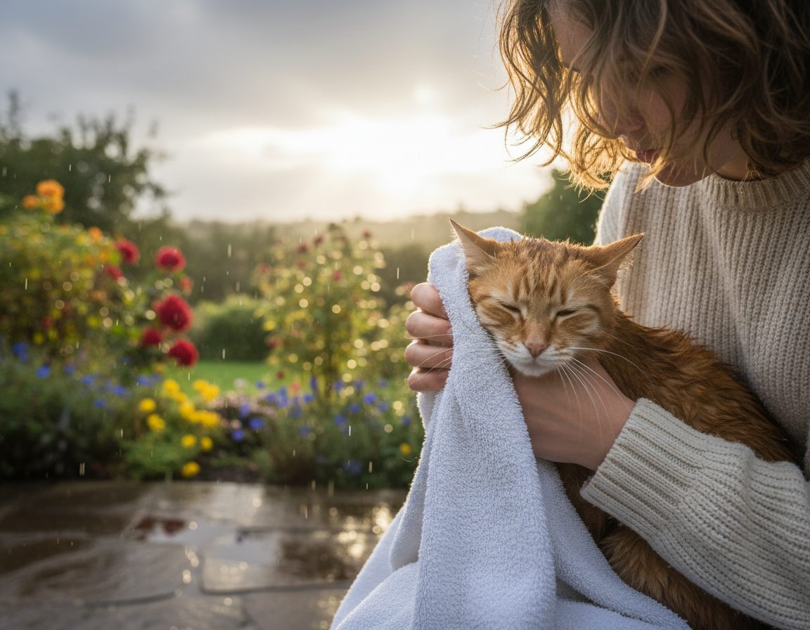 pielęgnacja kota po deszczowej pogodzie