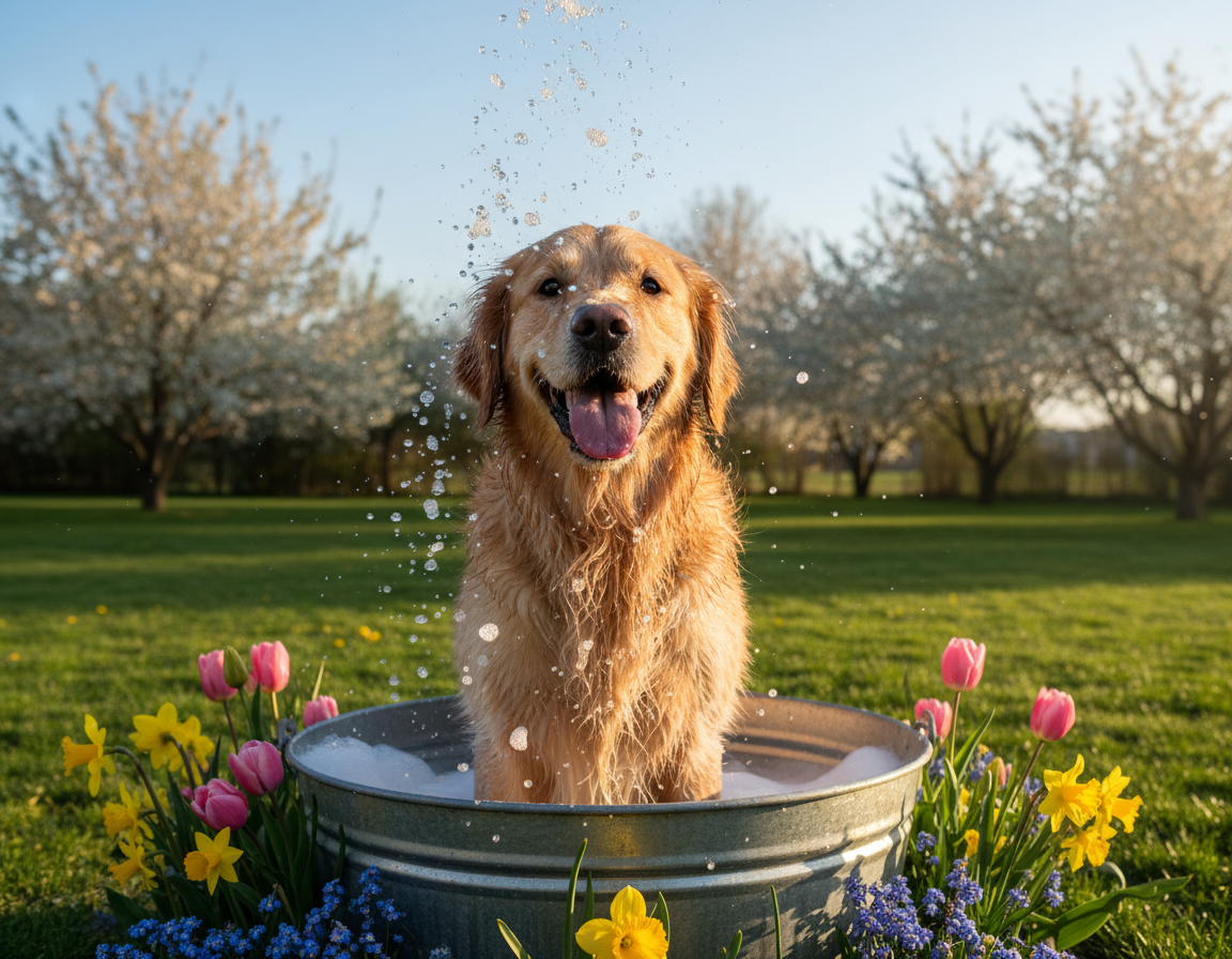 pies-wiosna-pierwsza-kapiel pies wiosna pierwsza kąpiel