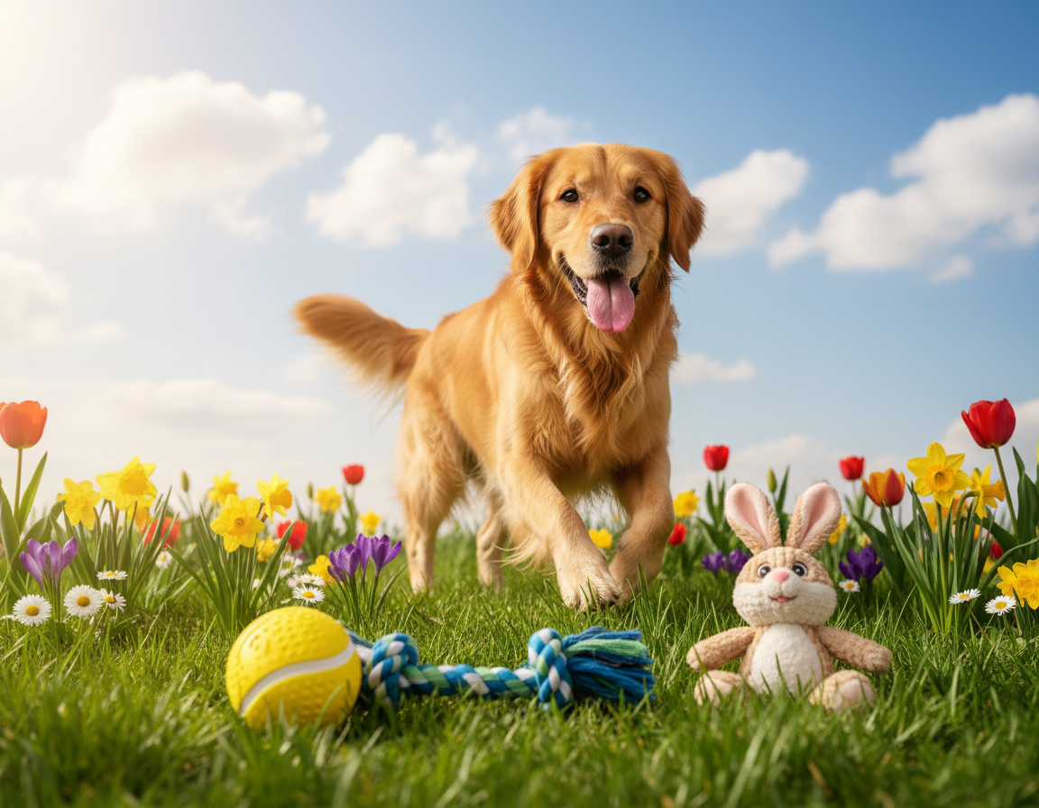 pies wiosna zabawa na świeżym powietrzu