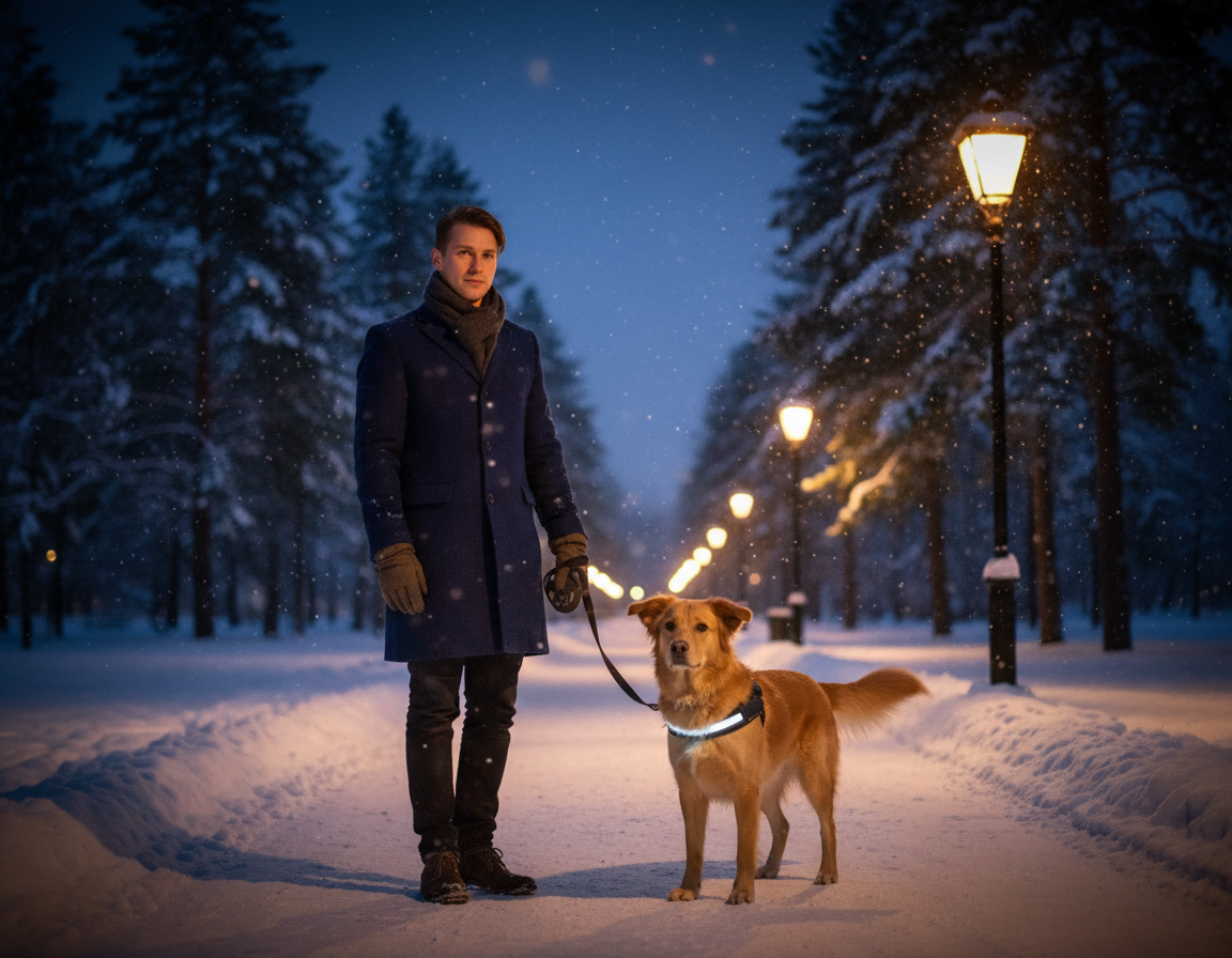 pies zima bezpieczeństwo po zmroku