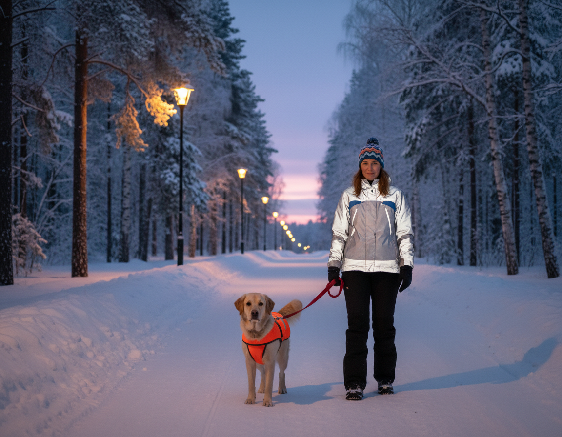 pies-zima-widocznosc-podczas-spaceru pies zima widoczność podczas spaceru