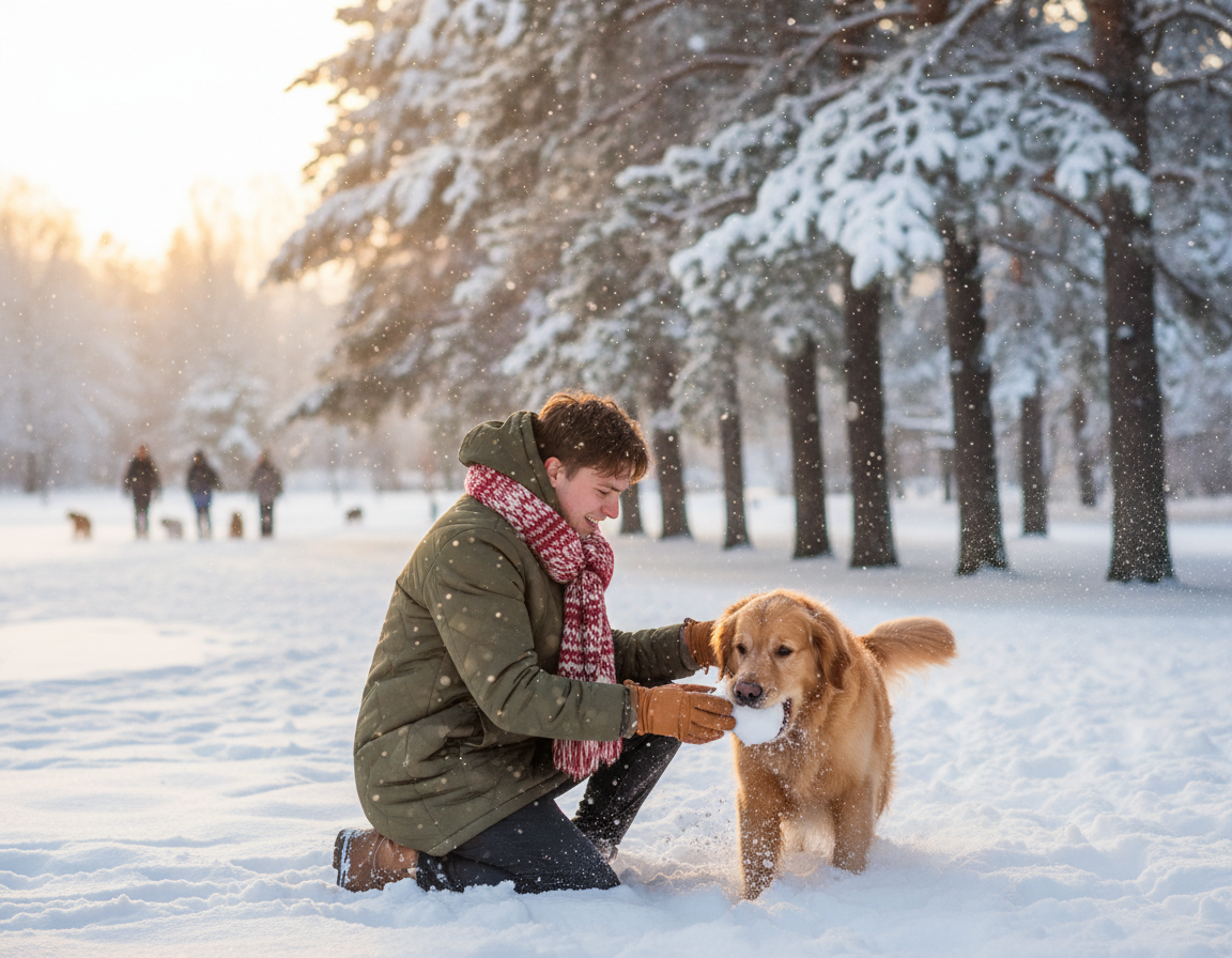 pies zima wspólnie spędzony czas