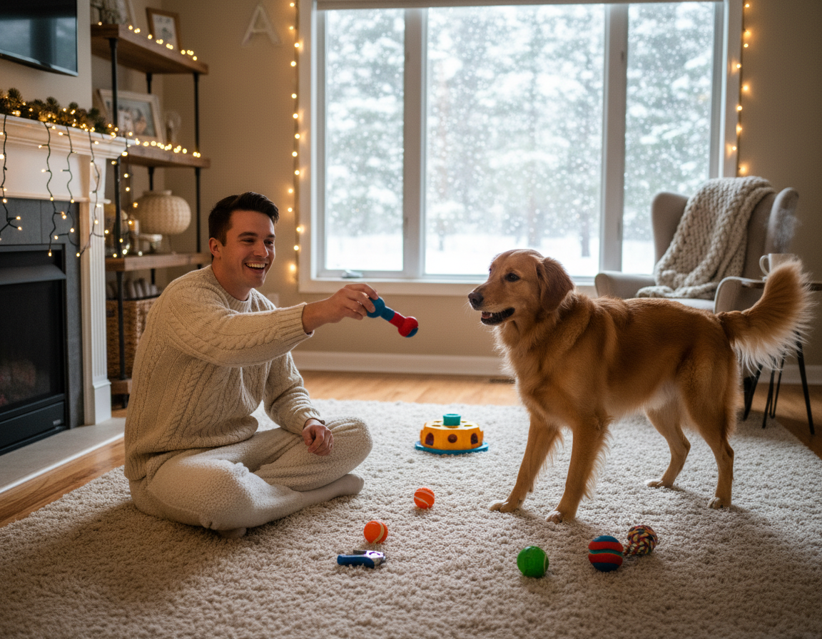 pies zima zabawowa nauka w mieszkaniu