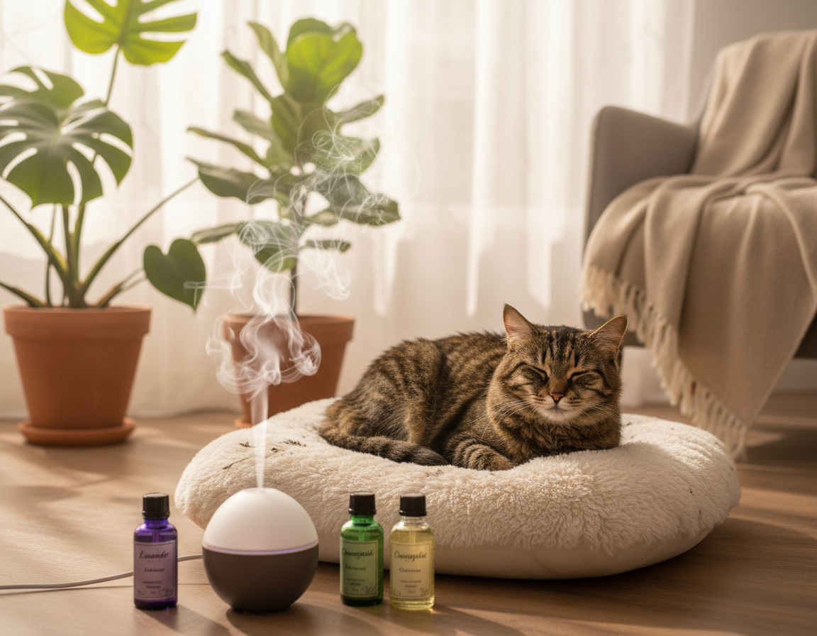 redukcja stresu u kota za pomocą olejków eterycznych