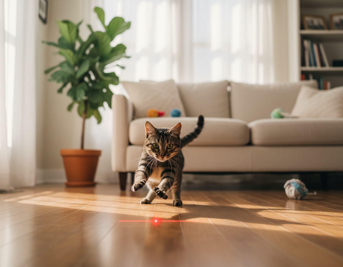 trening ruchowy z laserem dla kota