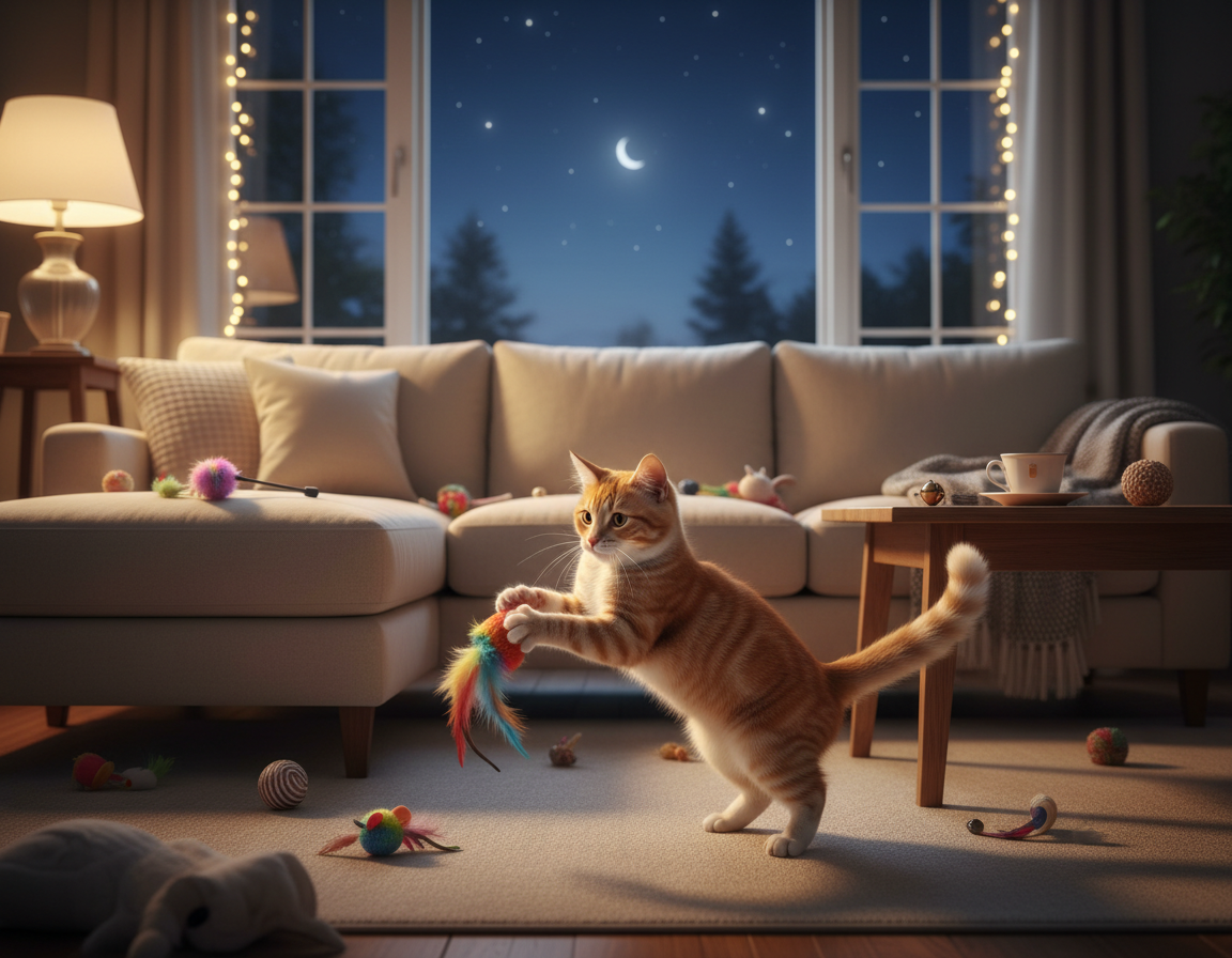 wieczorna rutyna zabawy kota