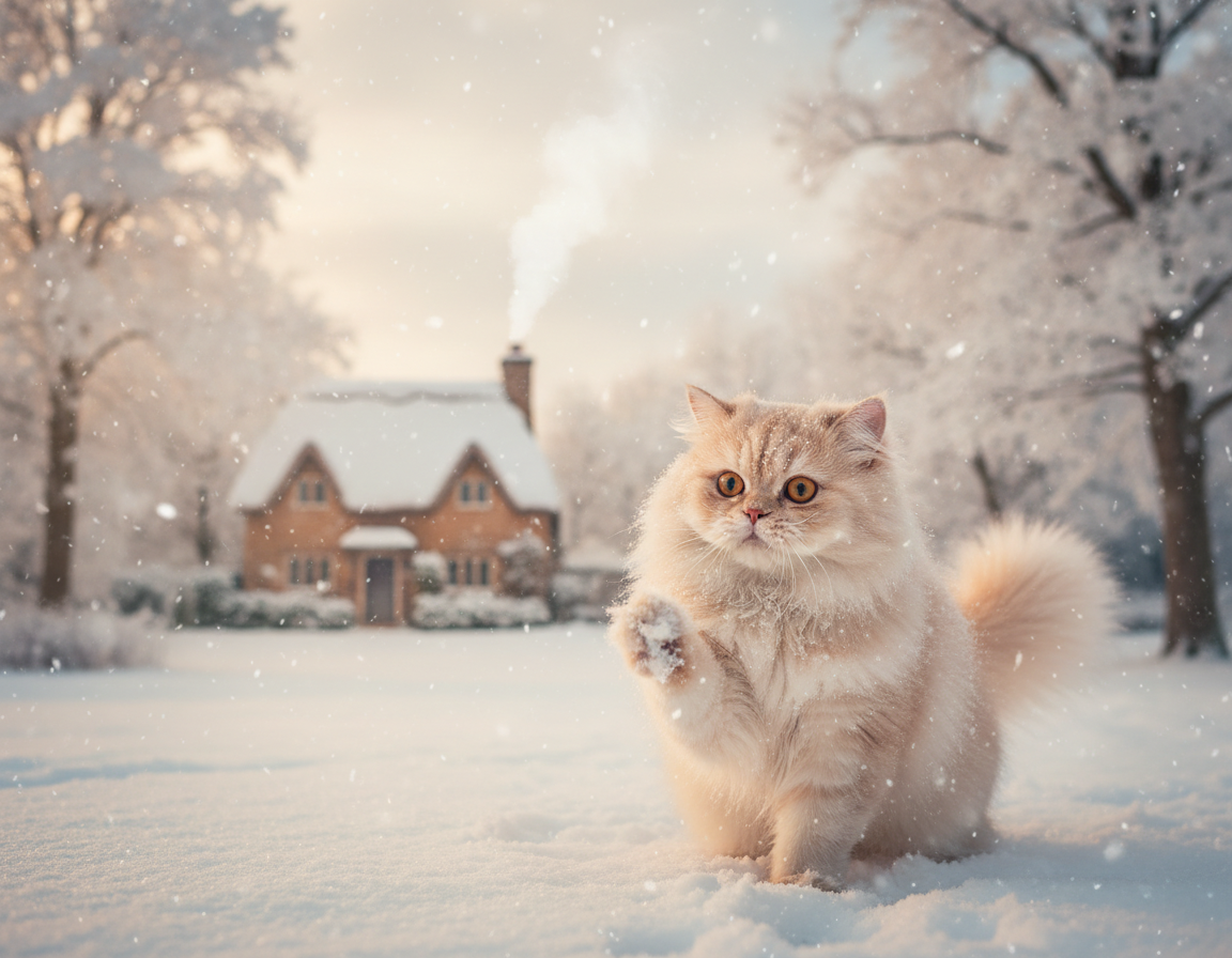 zimowy tryb życia kota na zewnątrz